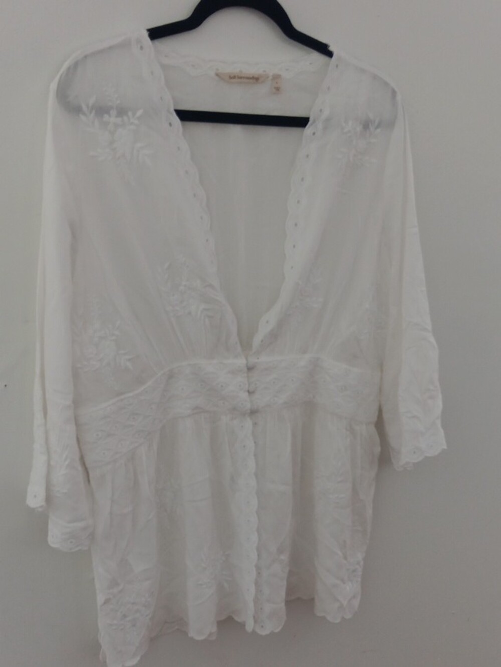 Soft Surroundins White Embroidered Cotton Tunic V Neck Shacket #3876 - Picture 2 of 7